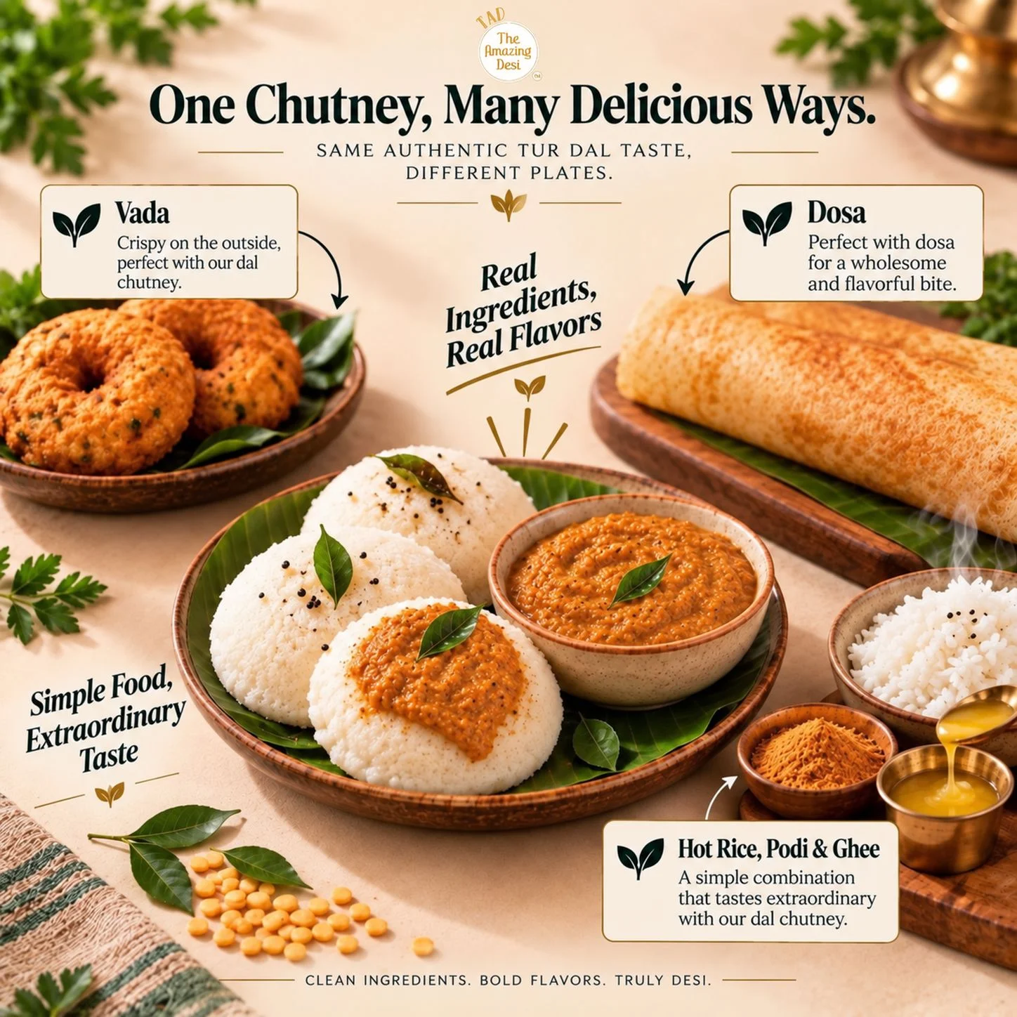 TAD Toor Dal Instant Chutney Mix – 30g | Idli/Dosa Pudi | 3 In 1 Mix - Image 6