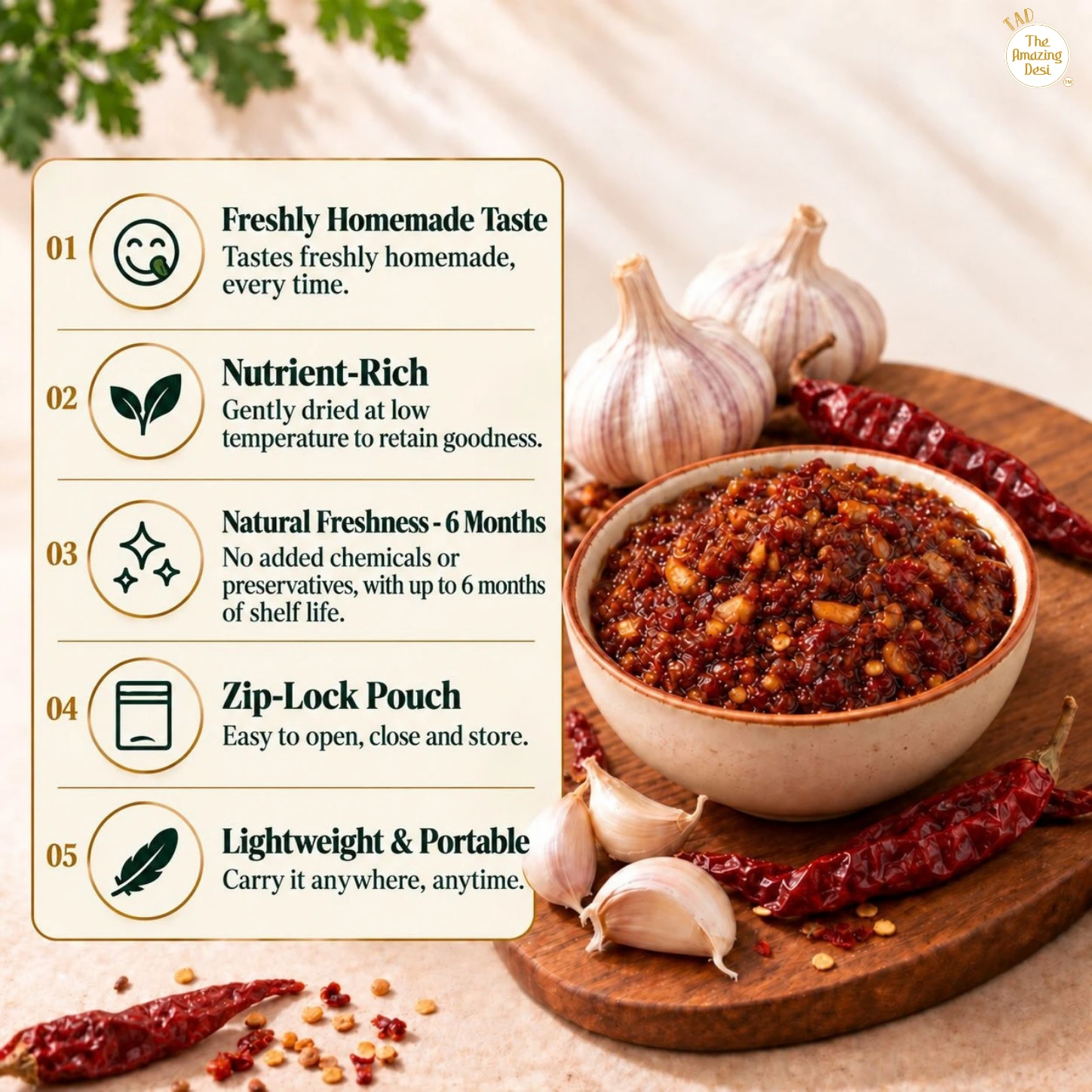 TAD - Garlic (Hot) Instant Chutney Mix Combo | Pack of (2 x 100g) - Image 3