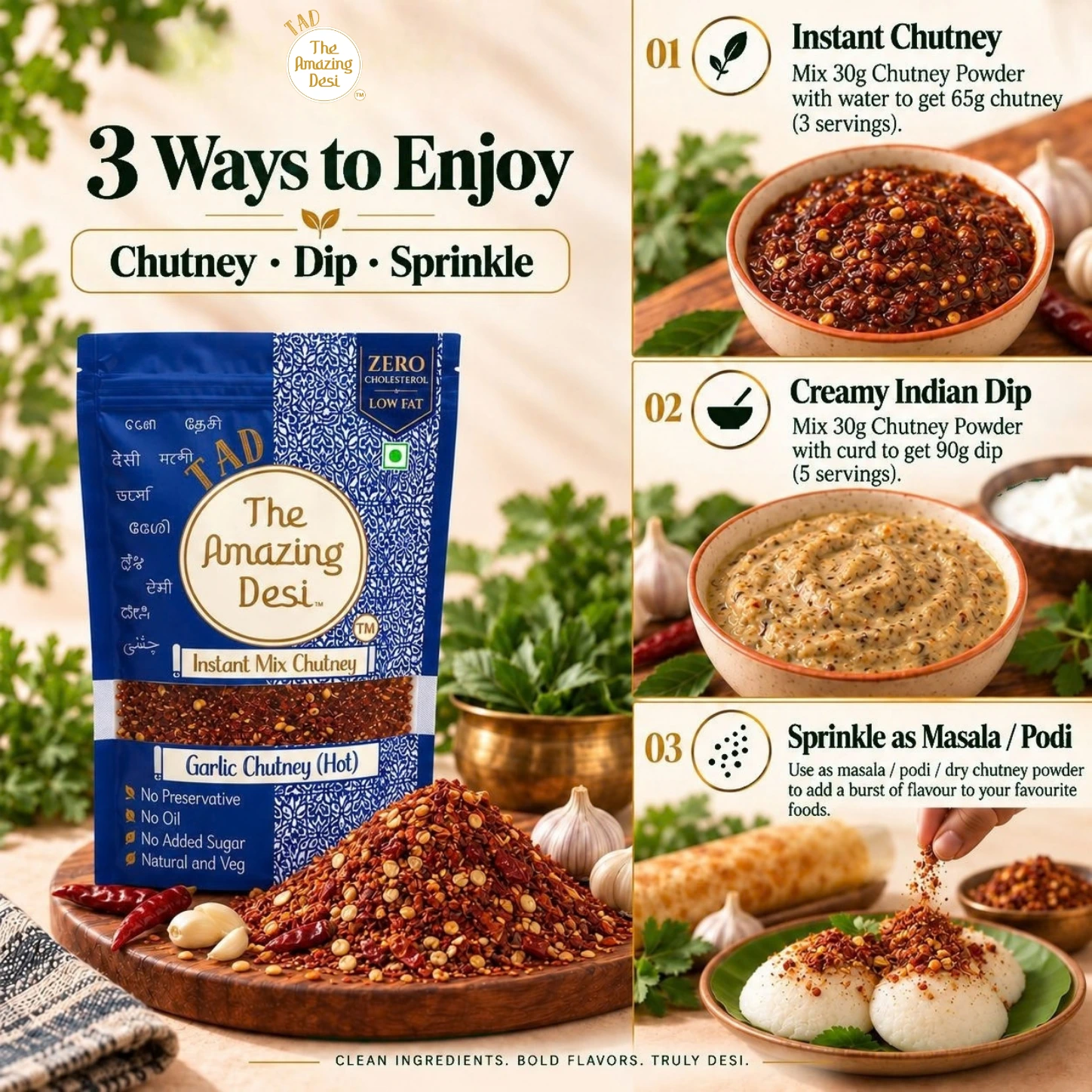 TAD - Garlic (Hot) Instant Chutney Mix Combo | Pack of (2 x 100g) - Image 4