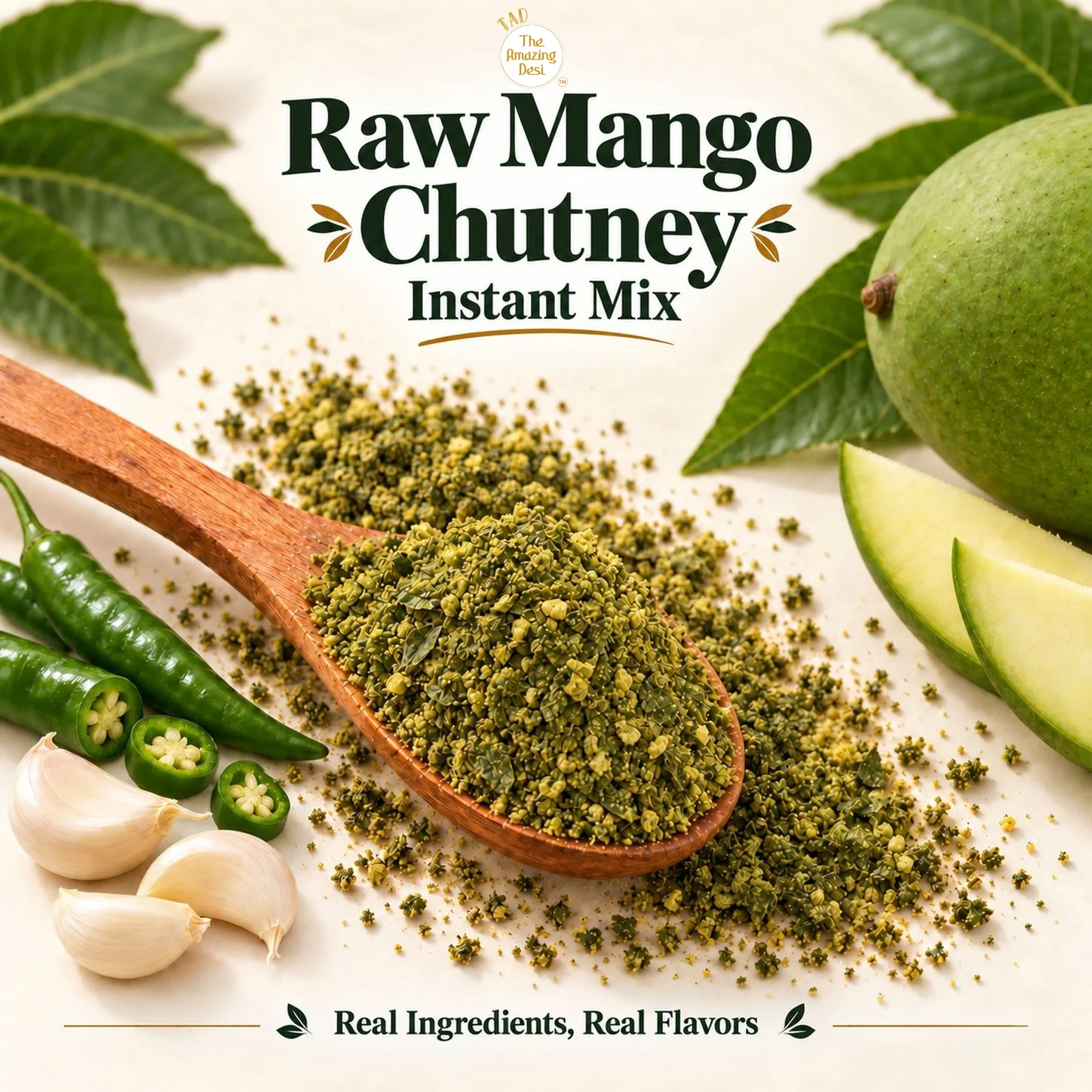 Raw Mango Instant Chutney Powder Kaccha Aam Thecha 100gm Tangy Natural Vegan Zero Oil