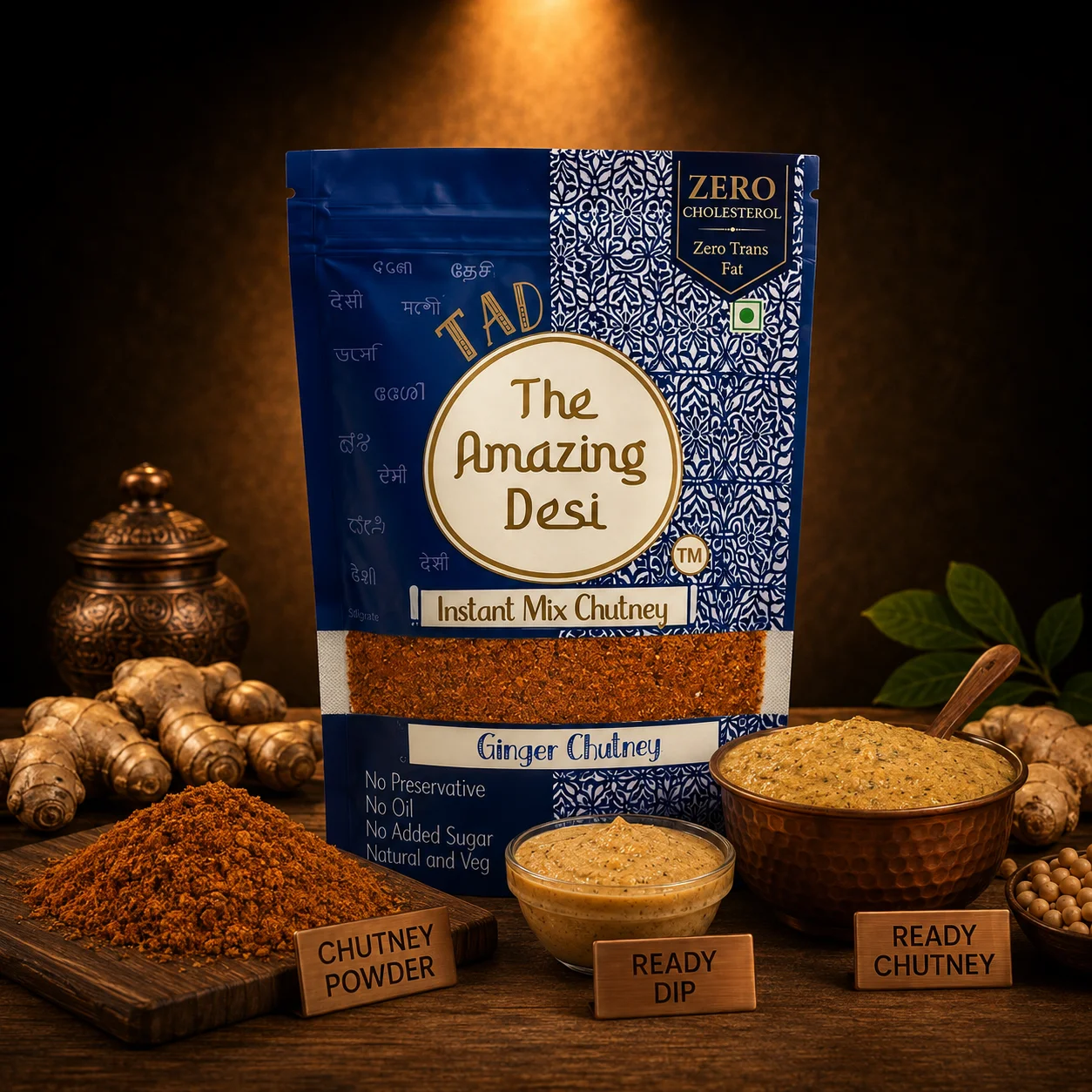 TAD - The Amazing Desi Signature Spice & Herb Chutney Combo | Ginger & Raw Mango Chutney | Ready to Serve | Just Add Water | 5-6 Servings/Pack | Tangy & Spicy | Pack of (2 x 100g) - Image 2
