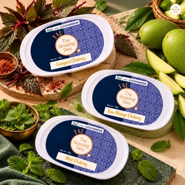 TAD – Leafy Green Power Chutney Trio (3 x 30g) | Gongura, Raw Mango & Mint | Add Water to make 65g chutney | Authentic Instant Mix, Travel-Friendly Pack
