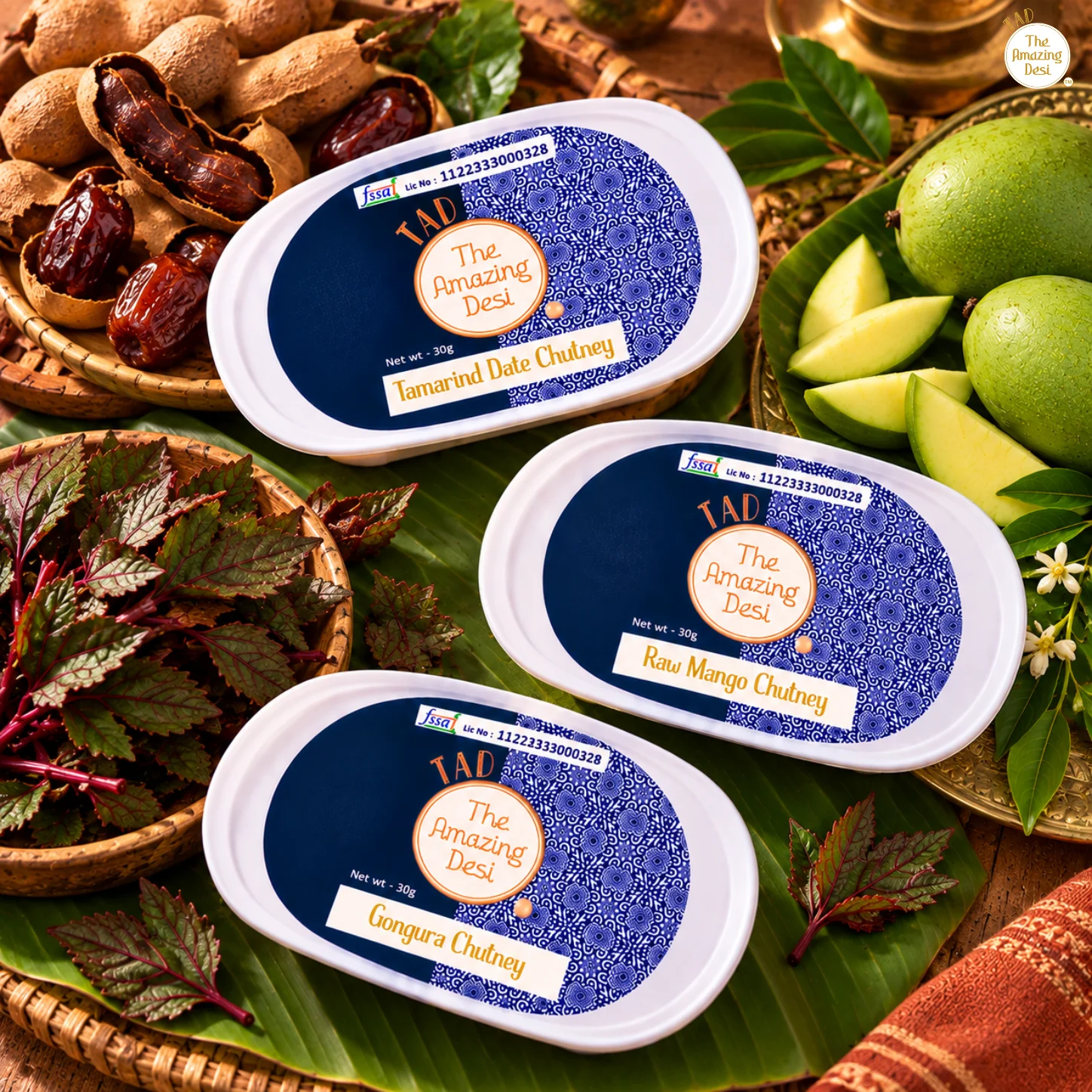 TAD – Sour & Saag Signature Tangy Chutney Pack (3 x 30g) | Tamarind Date, Gongura & Raw Mango | Add Water to make 65g | Authentic Sweet & Tangy Instant Mix | Travel-Friendly Pack