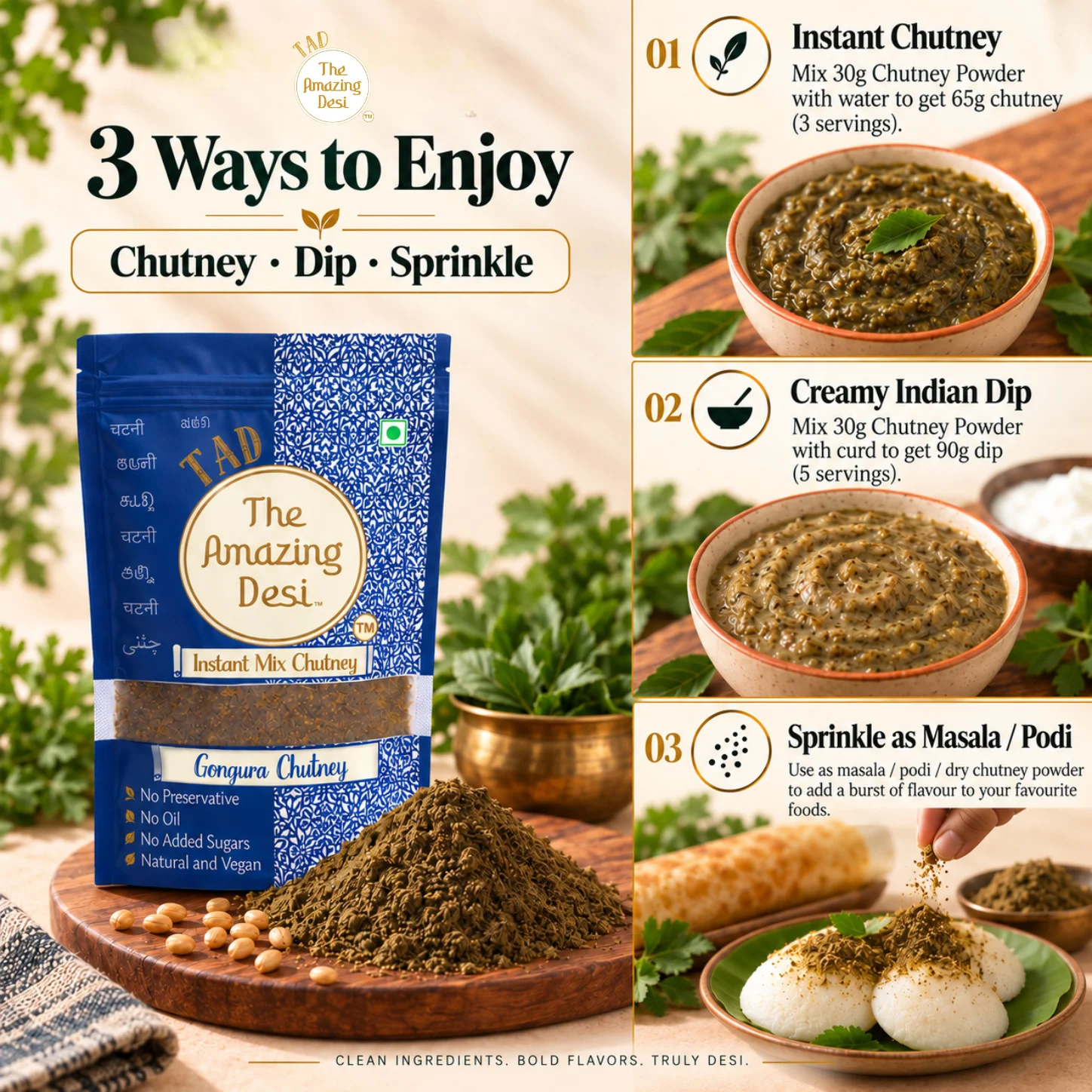 TAD Gongura Chutney Instant Chutney Mix – 100g | Authentic Gongura Pachadi | 3 In 1 Mix - Image 4