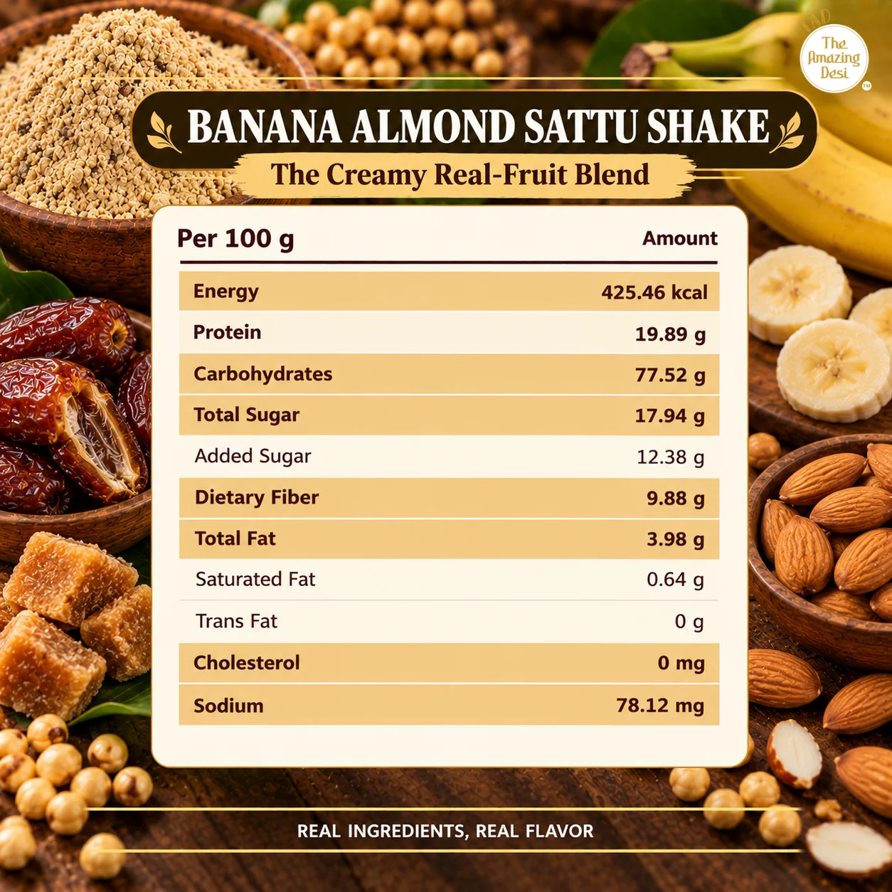 Banana Almond Sattu Shake - The Creamy Real-Fruit Blend - 200g - Image 6